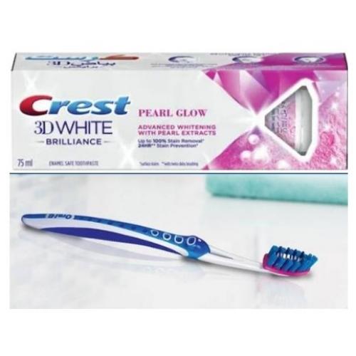 Crest معجون أسنان كرست ثري دي وايت بريليانس بريق اللؤلؤ 75 مل + فرشاة أسنان أورال-بي ثري دي برو-فليكس
