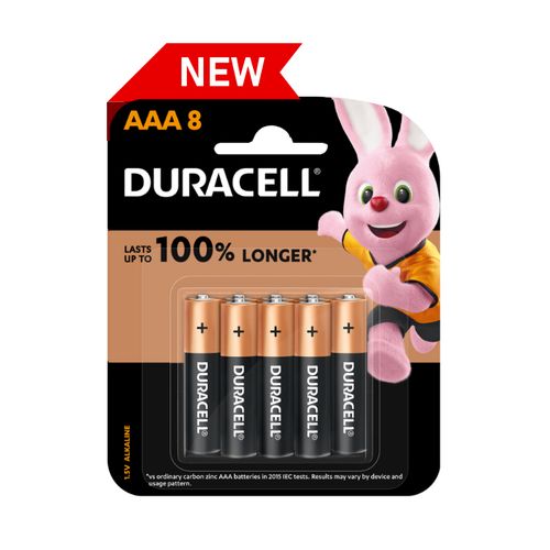 Duracell | Batteries AAA Alkaline Up To 100% LONGER ,1.5v ,8 Batteries
