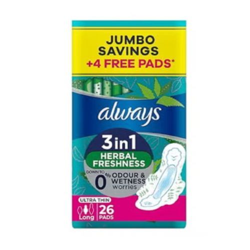Ultra Thin HERBAL FRESHNESS Sanitary Pads Long, 26 Pads