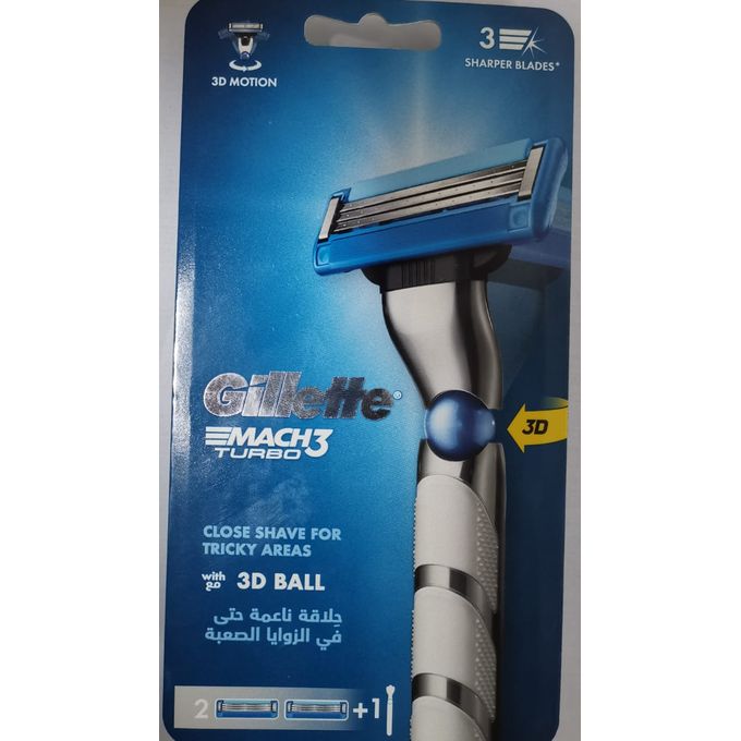 Gillette مقبض ماكينة الحلاقة Mach3 Turbo للرجال و 2 Mach 3 Turbo Blade - عدد 2