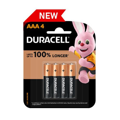 Duracell | Batteries AAA Alkaline Up To 100% LONGER ,1.5v ,4 Batteries