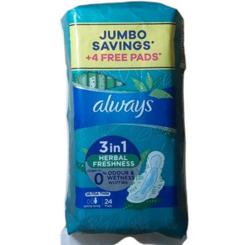 Ultra Thin HERBAL FRESHNESS Sanitary Pads Extra-Long, 24 Pads
