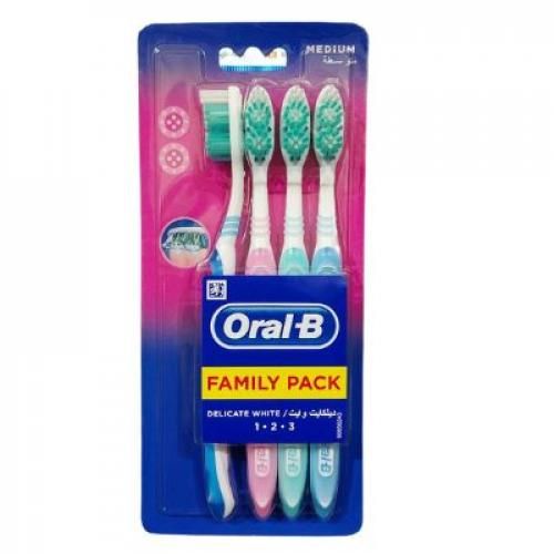 ORAL-B | فرشاة أسنان اورال بي أبيض رقيق - وسط - 4 قطع