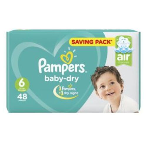 Pampers | حفاضات بامبرز بيبي دراي - مقاس 6 - 48 حفاضة