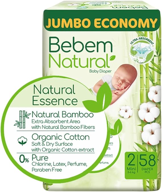 Bebem | بيبيم ناتشورال - حفاضات - حجم صغير 2 - 58 قطعة
