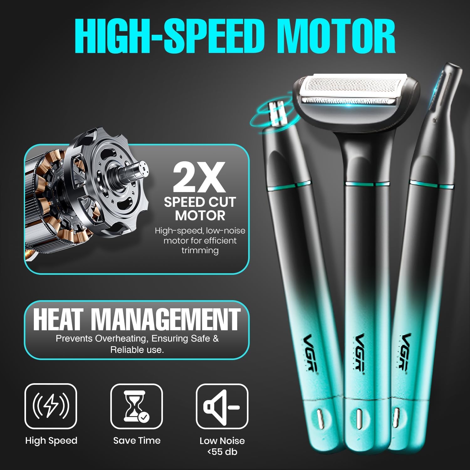 VGR V-625 طقم العناية الشخصية للرجال الاحترافي 3 في 1