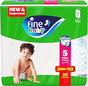 Fine Baby | حفاضات فاين بيبي بقفل مزدوج مقاس 5، ماكسي - من 11 كجم إلى 18 كجم - 30 حفاضة