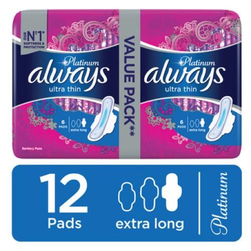 ALWAYS Platinum Ultra Thin, Extra Long Sanitary Pads, 12 Pads