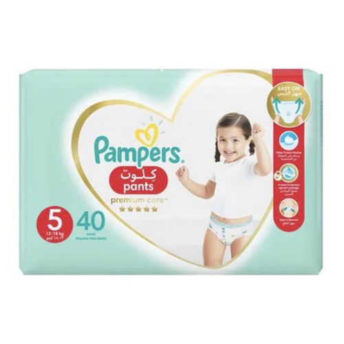 Pampers Premium Care Pants Baby Diapers - Size 5 – From 12Kg To 18Kg – 40 Diapers