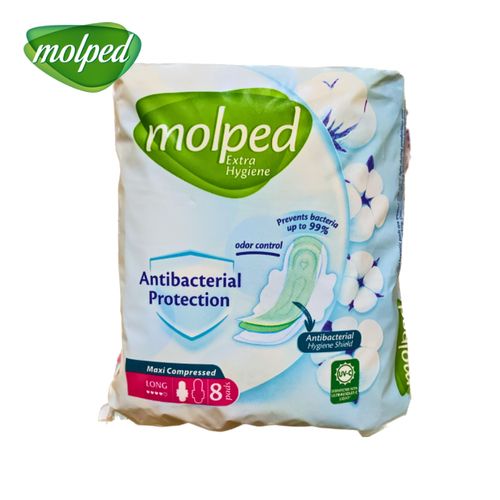 molped Antibacterial Long Sanitary Pads - Maxi Compressed 8 Pieces