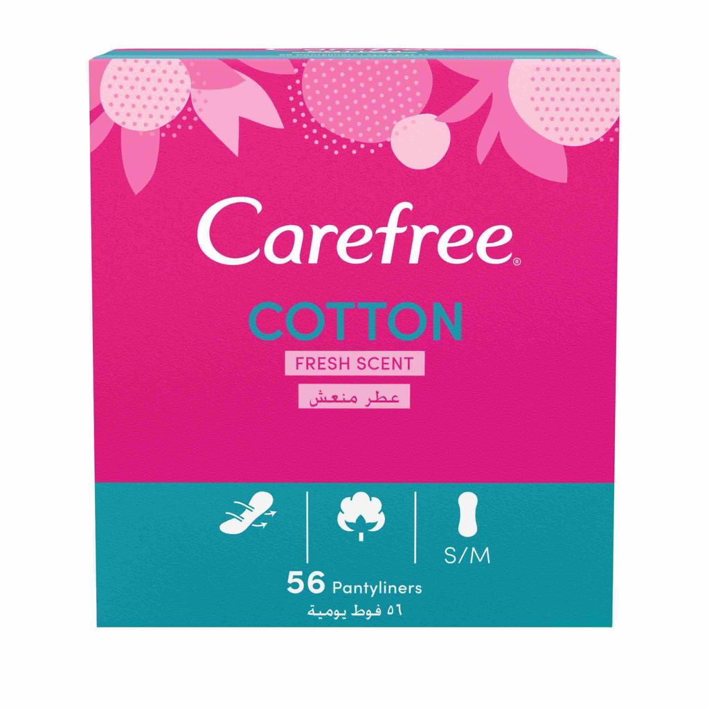 CAREFREE | كير فري فوط يومية ملمس القطن ، المعطرة 56 قطعة