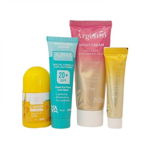 azha c serum 30ml ,cream 30gm ,argento n cream 60gm ,eye cont cream 15gm ارجنتو محيط العين 15 جم + ازهى سى سيرم 30 مل + ازهى كريم تفتيح 30 جم + ارجنتو كريم ليلى 60 جم-