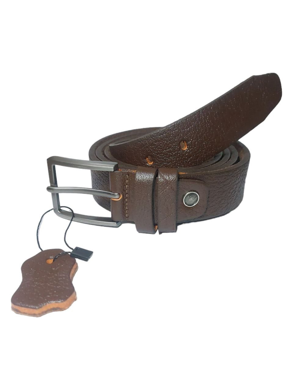 حزام رجالي جلد طبيعي - بني