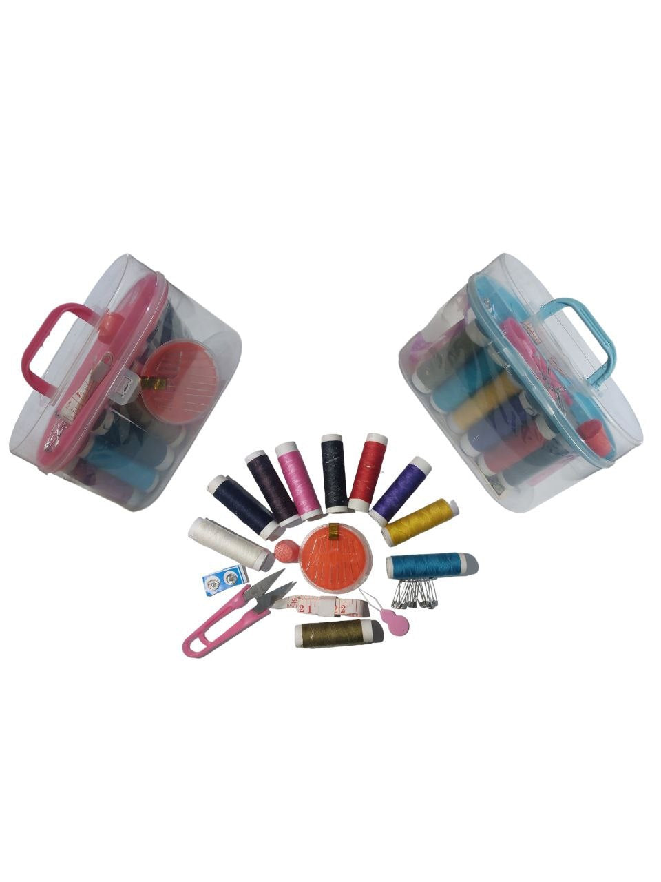 مجموعة ابر للخياطة و مجموعة بكر خياطة متعدد الالوان و مقص صغير