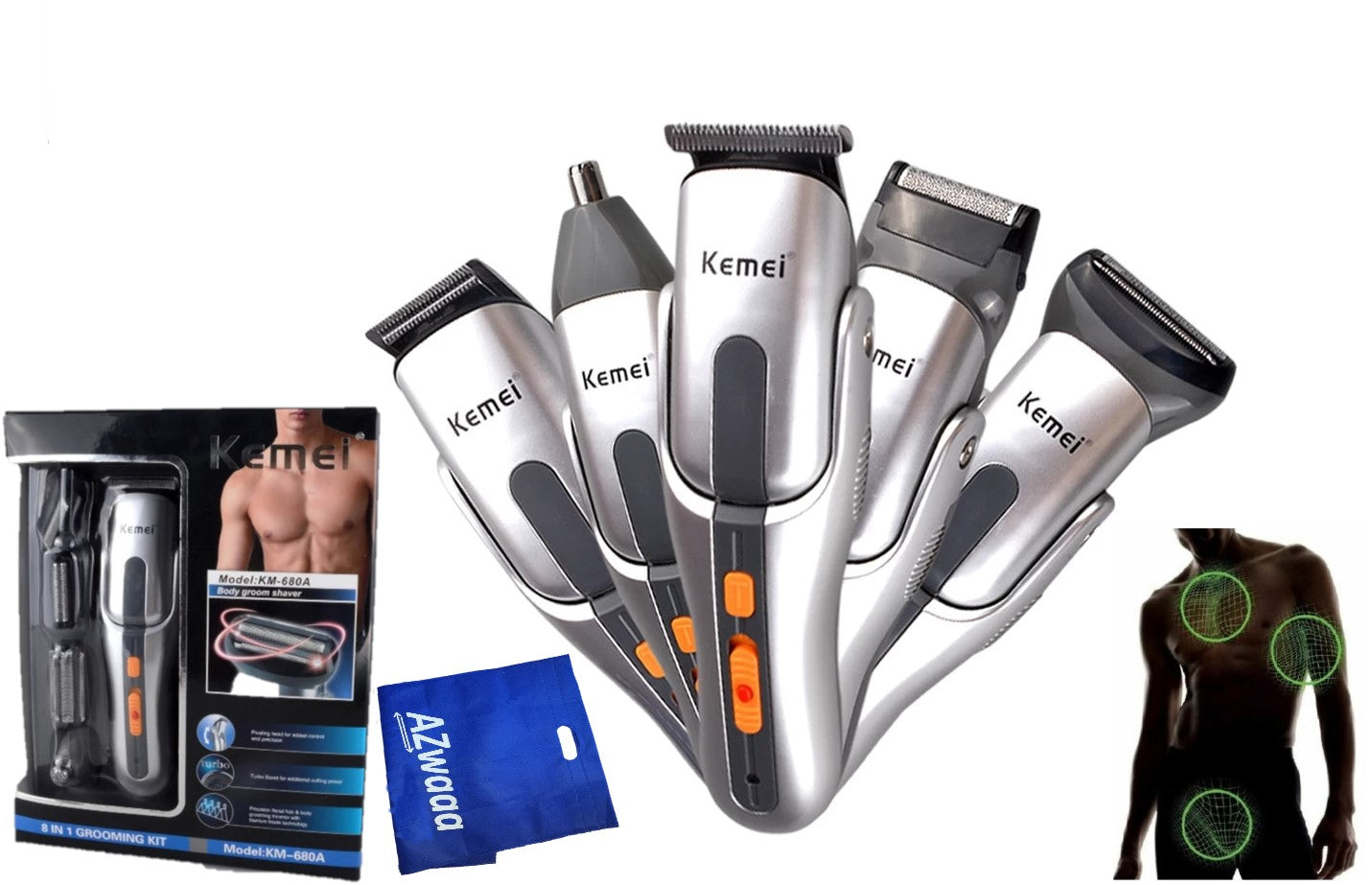 Kemei | KM 680 a | Hair clipper 8 in1 ماكينة حلاقة الشعرمتعددة الاستخدامات