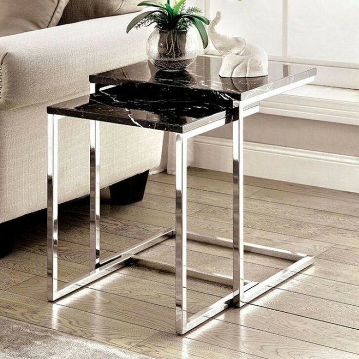 Furniture - ترابيزة استانلس ( 2قطعة ) متداخله رخام أسود اسباني