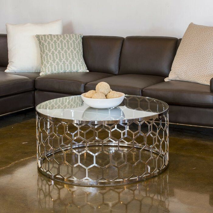 Furniture - ترابيزة استانلس قطر ٥٠ سم بزجاج شفاف ٦مم