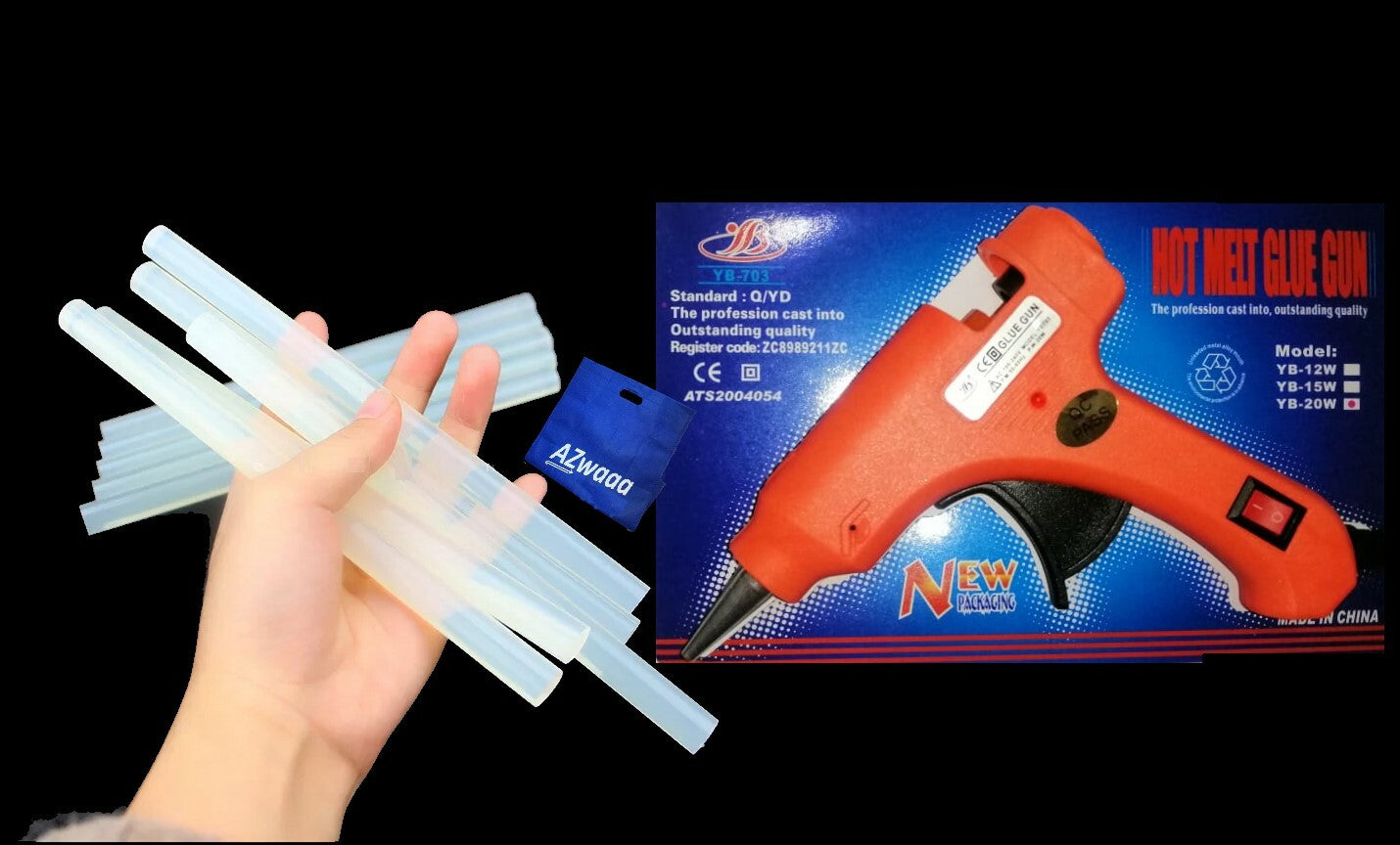Glue Gun | 20W,10 Pcs / مسدس شمع - مسدس غراء + 10 اصابع شمع