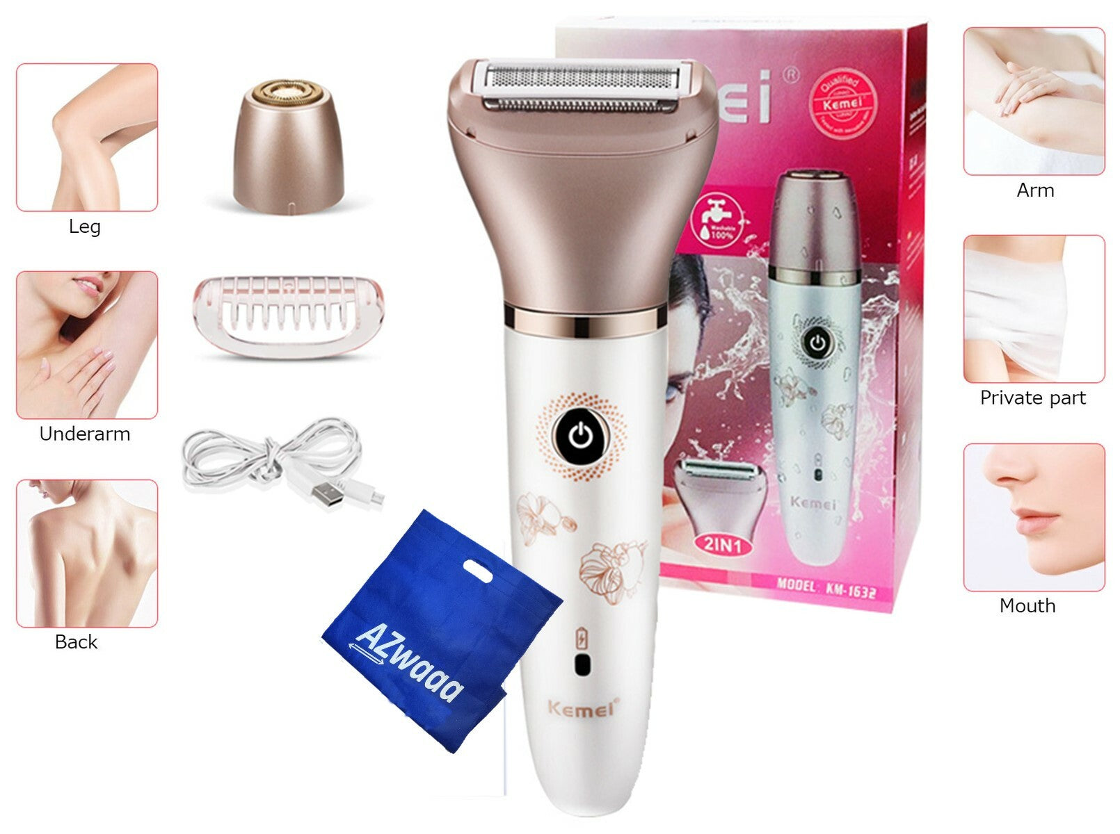 Kemei | KM-1632 | 2 In1 Shaver,Trimmer - ماكينة ازالة الشعر للسيدات