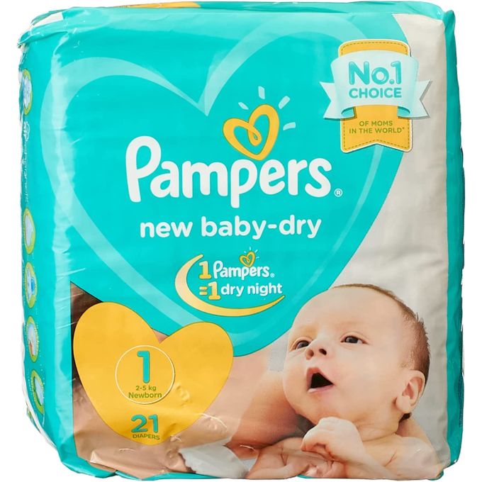 Pampers Baby Dry Diapers - Size 1 – From 2Kg to 5Kg – 21 Diapers