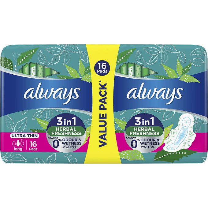 Always Ultra Thin HERBAL FRESHNESS Sanitary Pads Long, 16 Pads