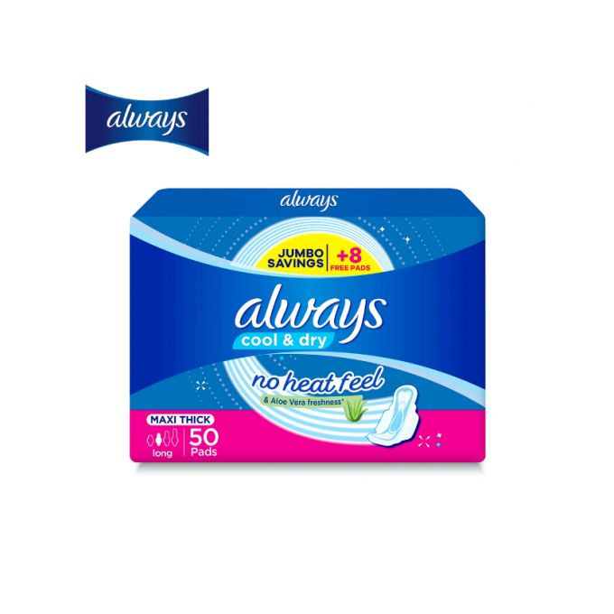 Always MAXI THICK, Long, cool & dry, 50 Pads