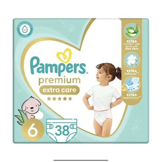 Pampers Premium Extra Care Baby Diapers - Size 6 – 13+Kg – 38 Diapers