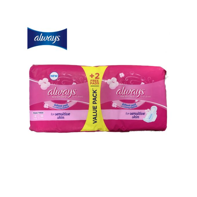 Always Always MAXI ThiCK, Long Sanitary Sensitive skin, 18 Pads