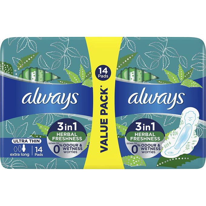 Always Ultra Thin, HERBAL FRESHNESS Extra Long, 14 Pads