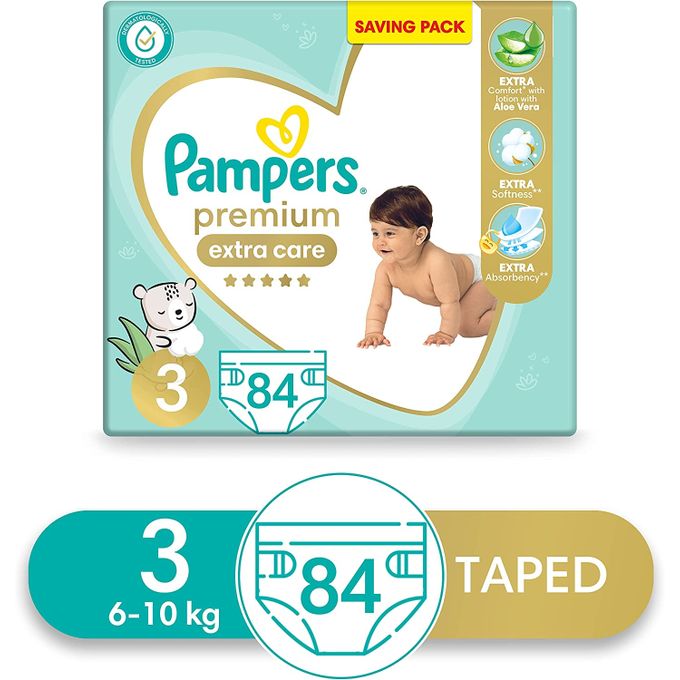 Pampers Premium Extra Care Baby Diapers - Size 3 - From 6Kg to 10Kg - 84 Count