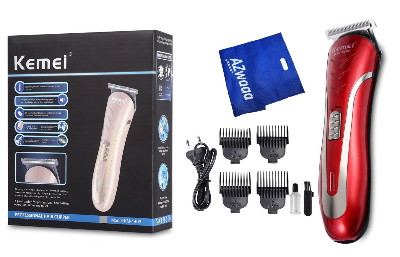 Kemei Hair Clipper & Beard Trimmer KM-1409 - Red - ماكينة حلاقة الشعر وتخفيف اللحية