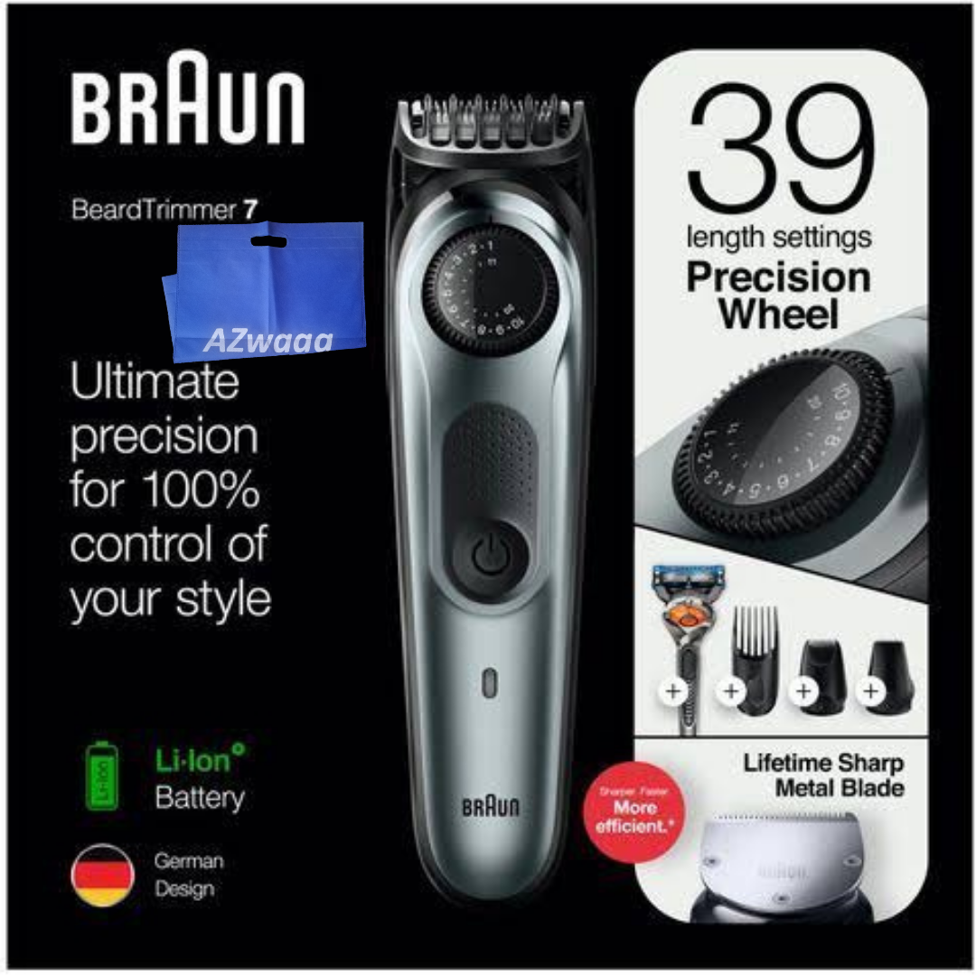 Braun Beard Trimmer 7 for Face and Hair & Gillette Fusion5 ProGlide razor BT7220 - ماكينة براون لـ تهذيب اللحية وحلاقة الشعر