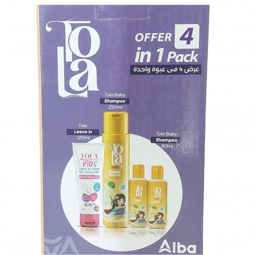 TOLA leave in 120ml, shampoo 250ml ,80ml*2   بيبى شامبو 250 مل + ليف ان كيدز 120 مل+ عبوتين شامبو تولا بيبى 80 مل