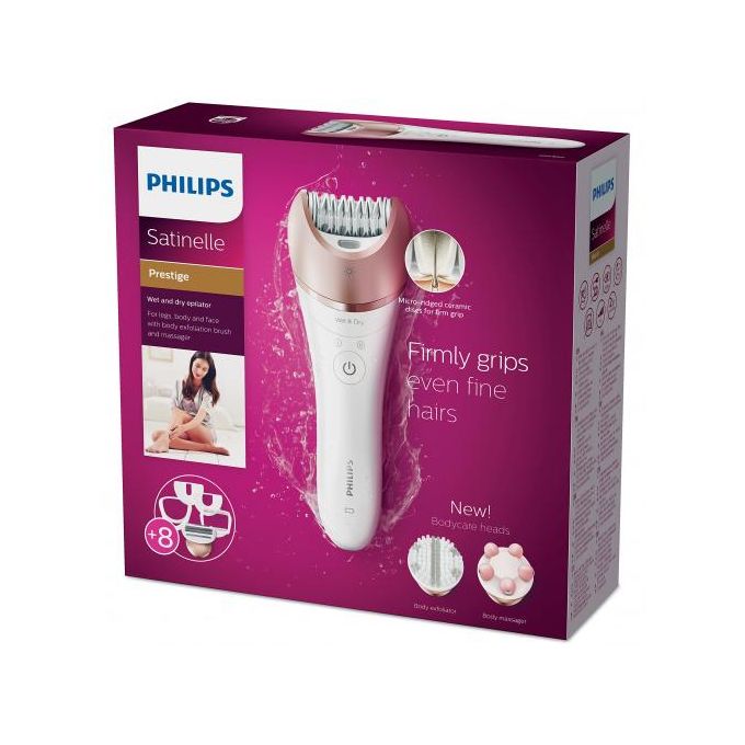 فيليبس ماكينة ازالة الشعر ساتينيل برستيج لإزالة الشعر قابلة للاستخدام الجاف والمبلل مع 8 اكسسوارات BRE650