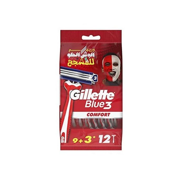 Gillette Blue3 Comfort Razor With 3 Blades For Men, 12 Pieces