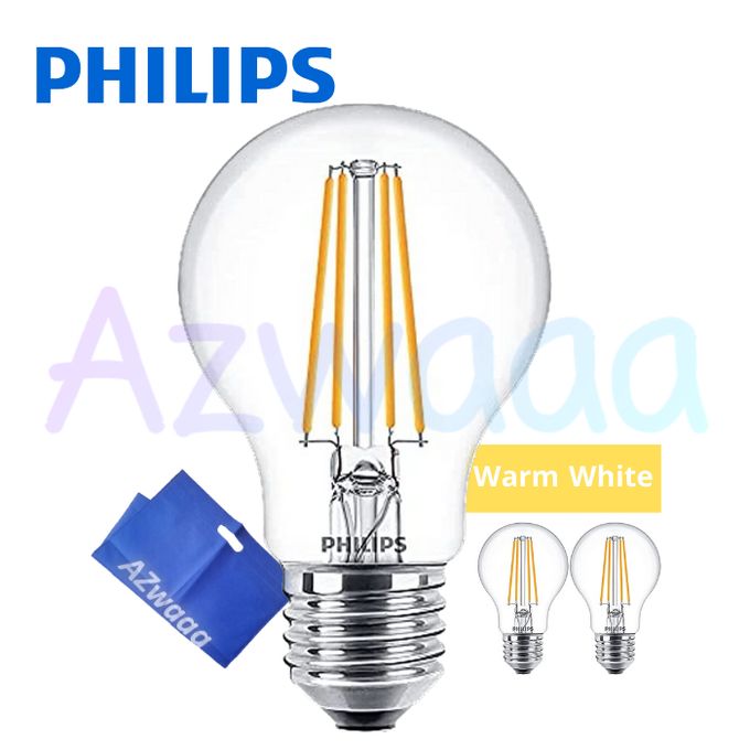 Philips Philips Led Classic E27, 4w,380lum, Warm White, 2pcs + Azwaaa Gift