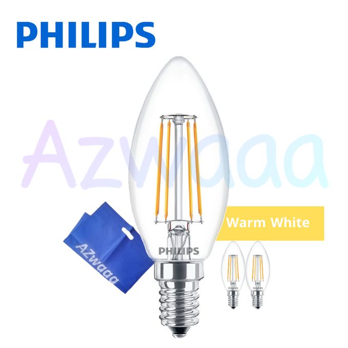 Philips Philips Led E14, 4w,380lum, Warm White 3000k, 2pcs + Azwaaa Gift