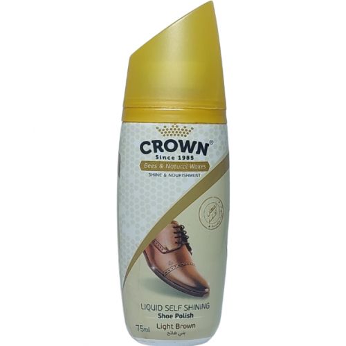 CROWN | كراون ملمع أحذية سائل بشمع النحل والشموع الطبيعية - بني فاتح - 75 مل