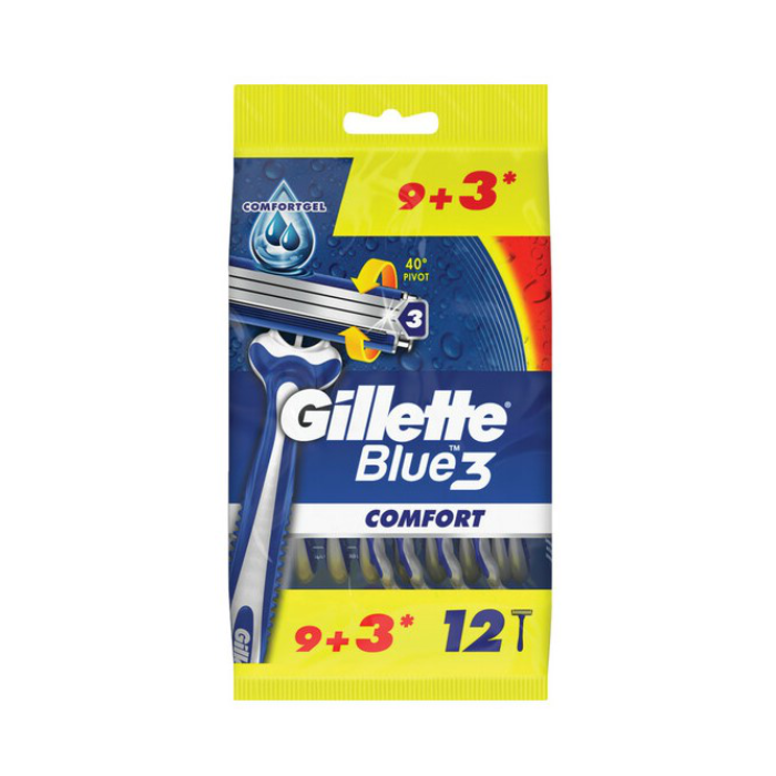 GILLETTE Blue3 ComfortGEL (3 Sharper Blades) Razor *12