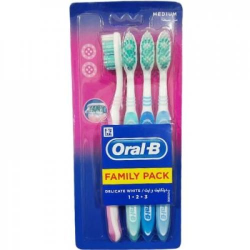 ORAL-B | فرشاة أسنان اورال بي أبيض رقيق - وسط - 4 قطع