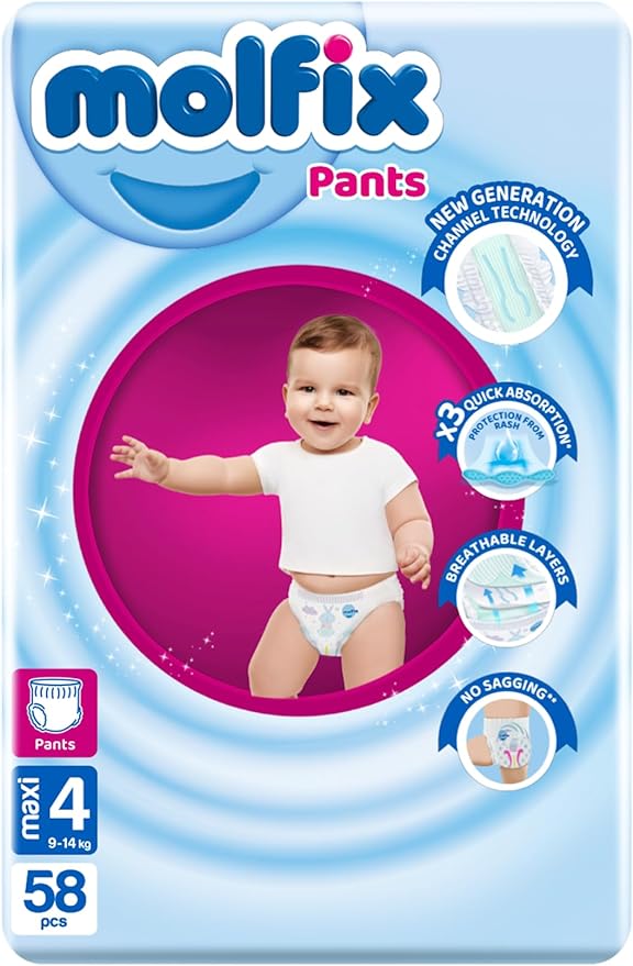 Molfix Pantes Baby Diapers - Size 4 - From 9Kg To 14Kg- 58 Diapers