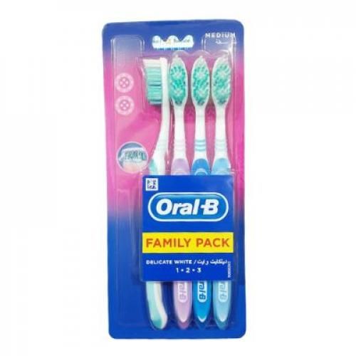 ORAL-B | فرشاة أسنان اورال بي أبيض رقيق - وسط - 4 قطع