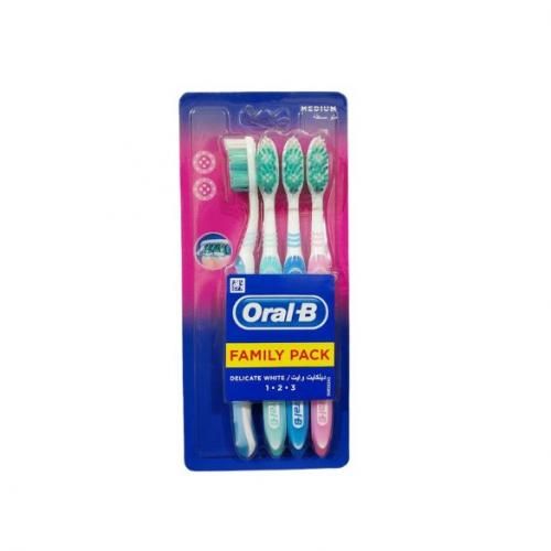 ORAL-B | فرشاة أسنان اورال بي أبيض رقيق - وسط - 4 قطع