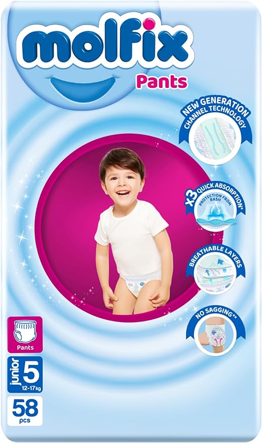 Molfix Pantes Baby Diapers - Size 5 - From 12Kg To 17Kg- 58 Diapers