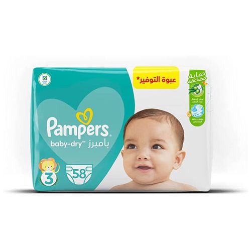 Pampers Baby Dry Diapers - Size 3 - From 6Kg To 10kg- 58 Diapers