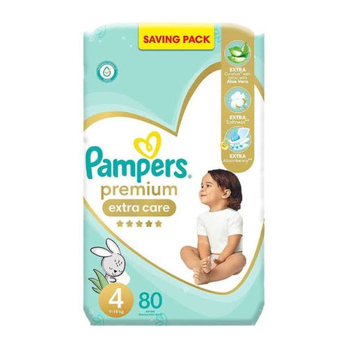 Pampers Premium Extra Care Baby Diapers - Size 4 – From 9Kg To 18Kg – 80 Diapers