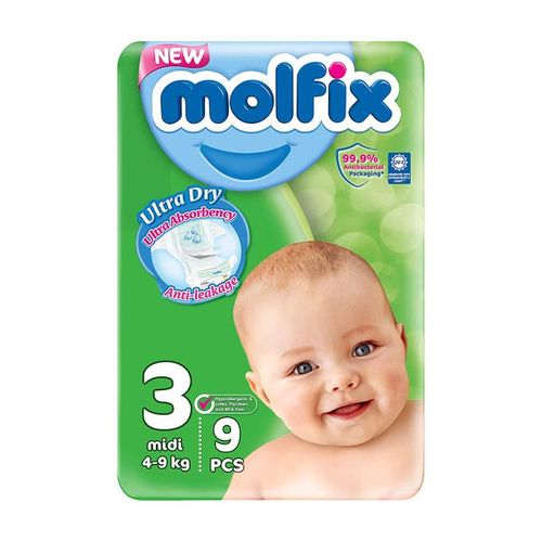 Molfix Baby Diapers - Size 3 - From 4Kg To 9Kg- 9 Diapers