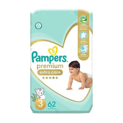 Pampers Premium Extra Care Baby Diapers - Size 3 – From 6Kg To 10Kg – 62 Diapers