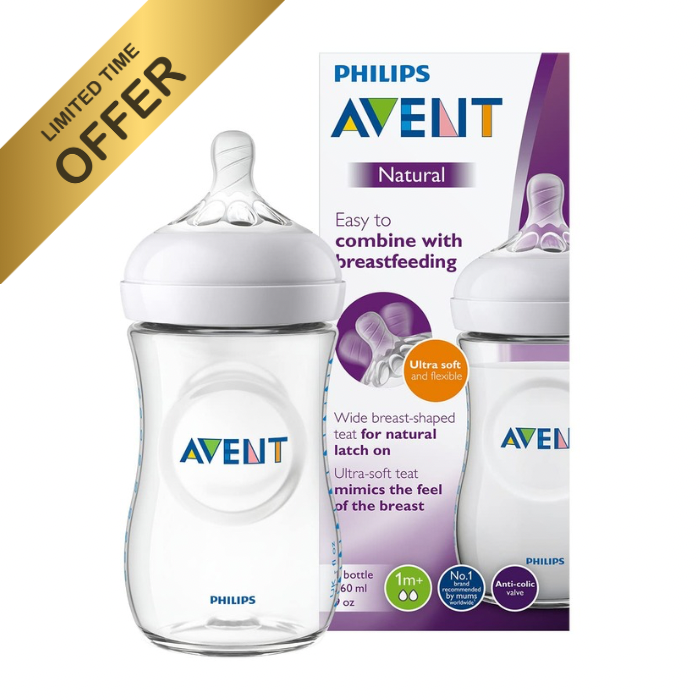 ببرونة Philips Avent Natural سعة 260 مل، مناسبة للأطفال من عمر شهر فأكثر (+1m). مصممة بحلمة مرنة وناعمة تحاكي الرضاعة الطبيعية، مع صمام مضاد للمغص لتقليل دخول الهواء أثناء الرضاعة. مصنوعة من مواد آمنة وخالية من BPA، وتتميز بتصميم مريح لسهولة الإمساك.