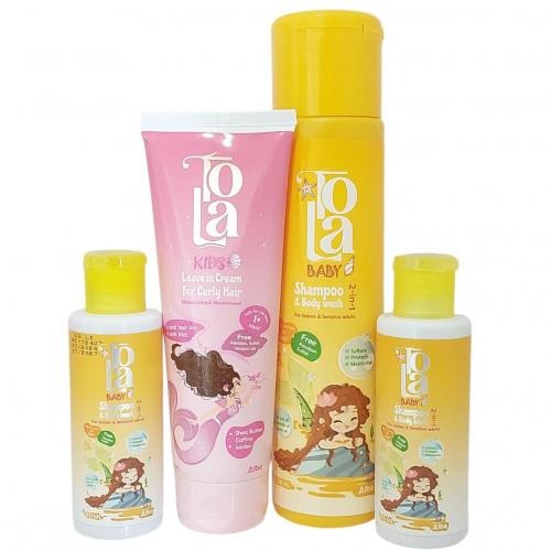 TOLA leave in 120ml, shampoo 250ml ,80ml*2 Baby shampoo 250ml + Leave in Kids 120ml + 2 packs of TOLA Baby shampoo 80ml